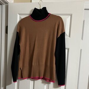 Tahari Black Brown Pink Long Sleeve Turtleneck Colorblock Sweater Size Large